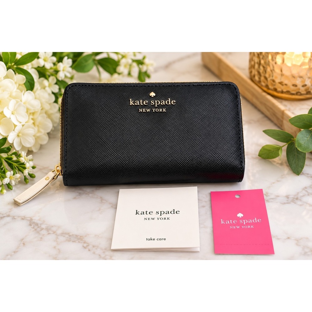Kate Spade Staci Medium Compact Bifold Wallet Black Quiet Luxury NWT